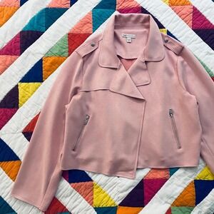Baby Pink Faux Suede Wide-sleeve Jacket